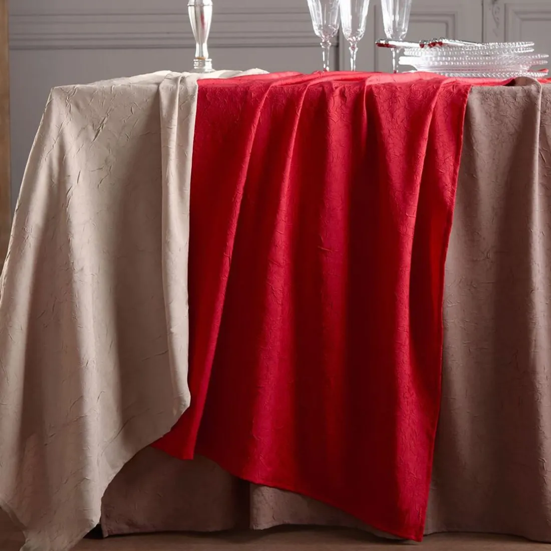 Lot de 3 Serviettes de table effet froissé FONTANA Rouge rubis