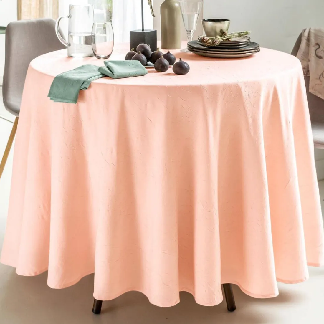 Lot de 3 Serviettes de table effet froissé FONTANA Rose nude