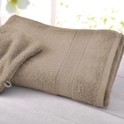 Lot de 2 serviettes de toilette beige ficelle en coton CLAIRE