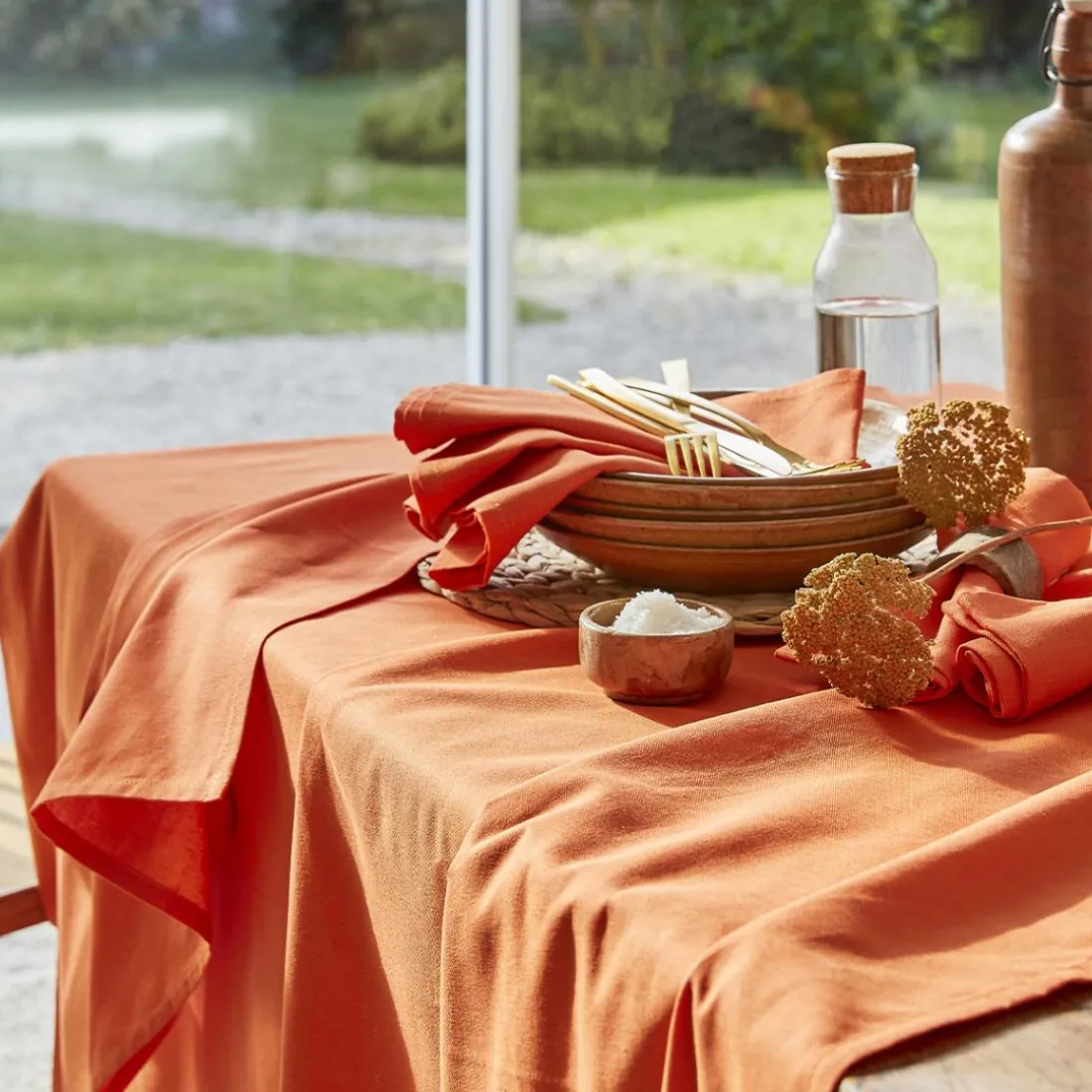 Lot de 6 serviettes unies en coton Cambrai Orange brulé