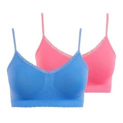 Lot de 2 soutiens-gorges brassières sans armatures - Bleu et Rose