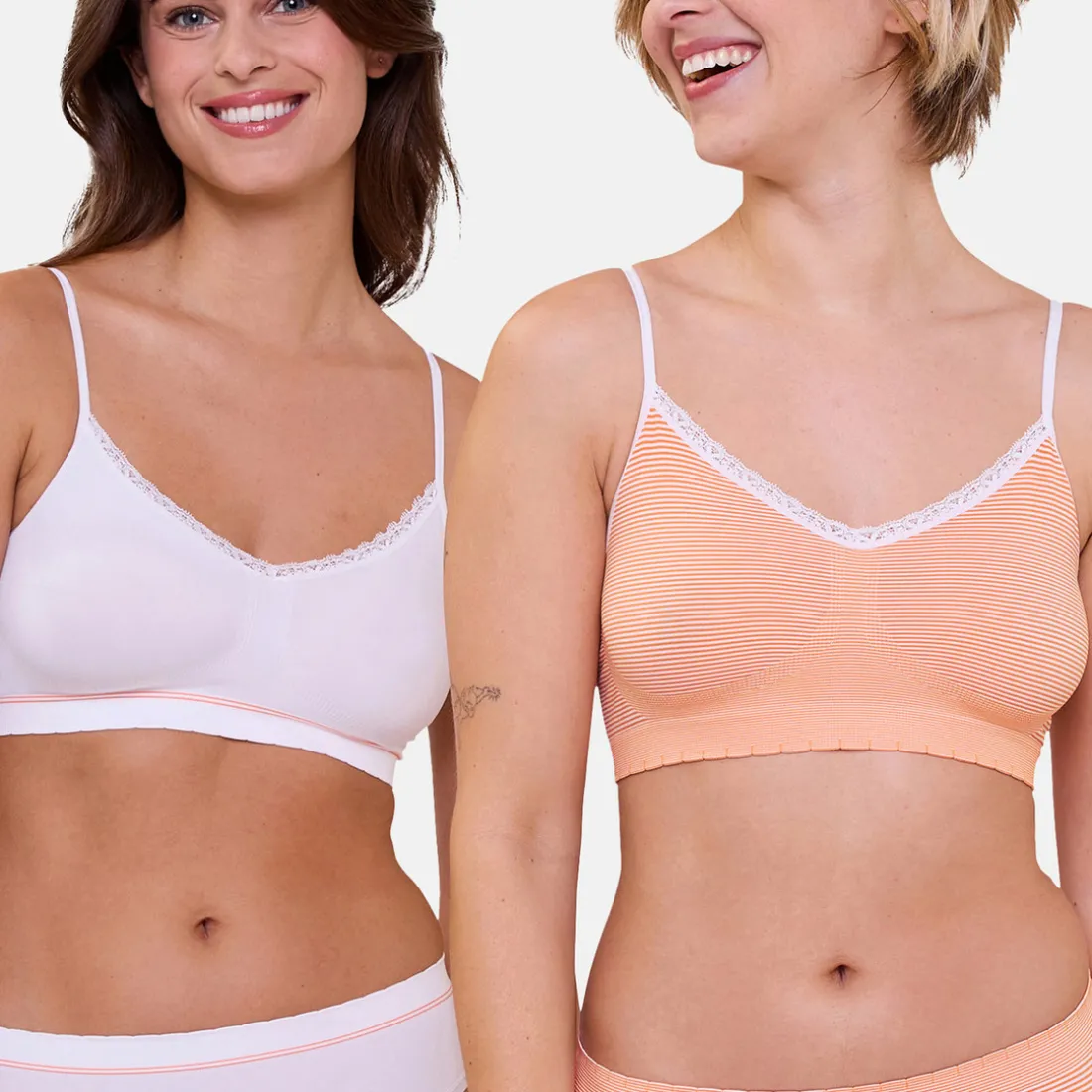 Lot de 2 soutiens-gorges brassières Zen Attitude - Orange et Blanc