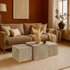 Lot de 3 tables basses Balkor Effet Travertin Beige