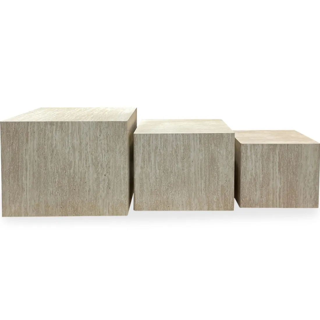 Lot de 3 tables basses Balkor Effet Travertin Beige
