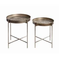 Lot de 2 tables d'appoint en tube d'acier laqué or