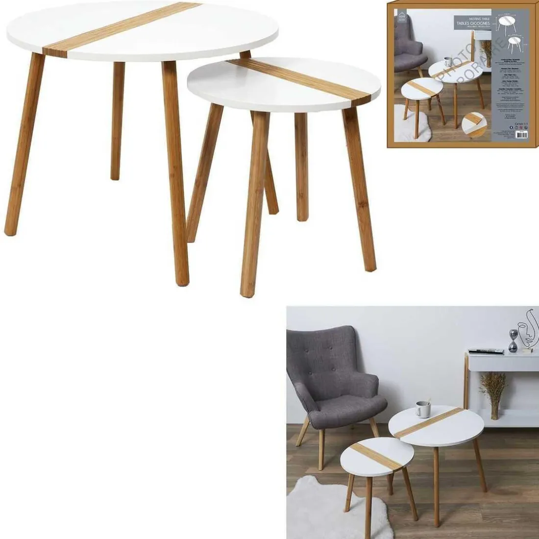 Lot de 2 Tables Gigogne Bicolore Relief noir