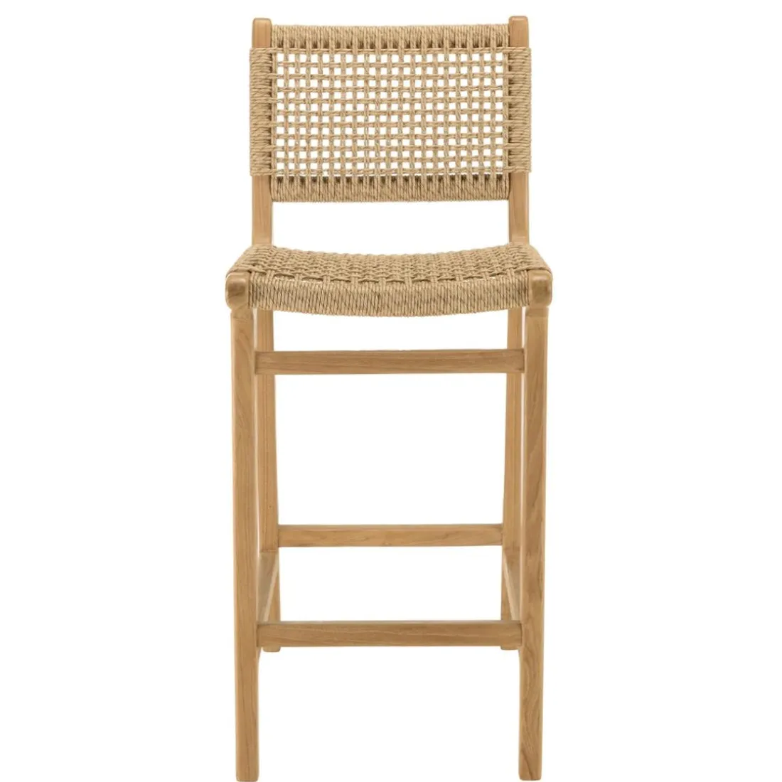 Lot de 2 tabourets bar de jardin teck rotin synthétique beige VALERIA