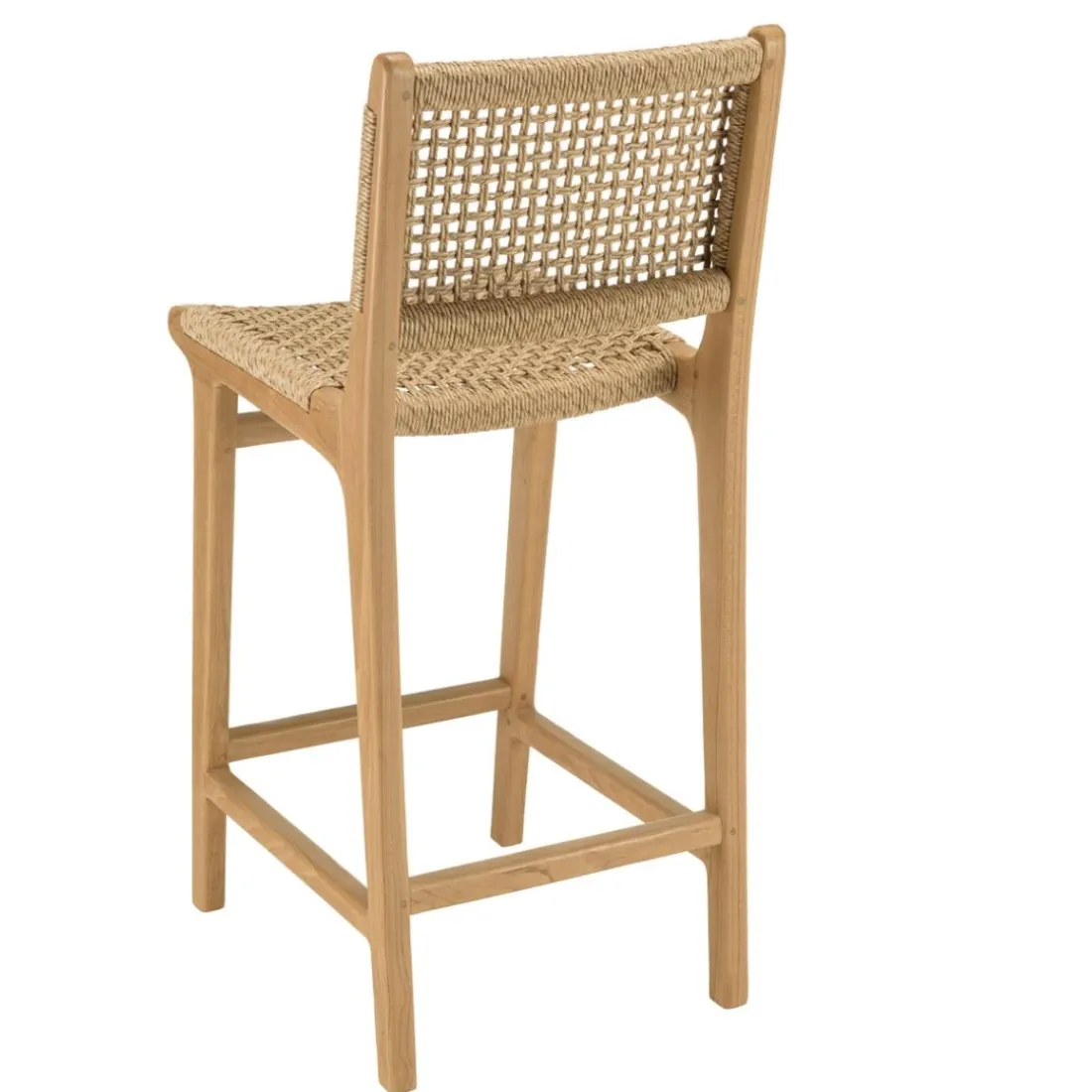 Lot de 2 tabourets bar de jardin teck rotin synthétique beige VALERIA