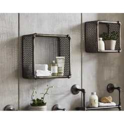 Lot de 2 étagères murales en Acier laqué Gris anthracite