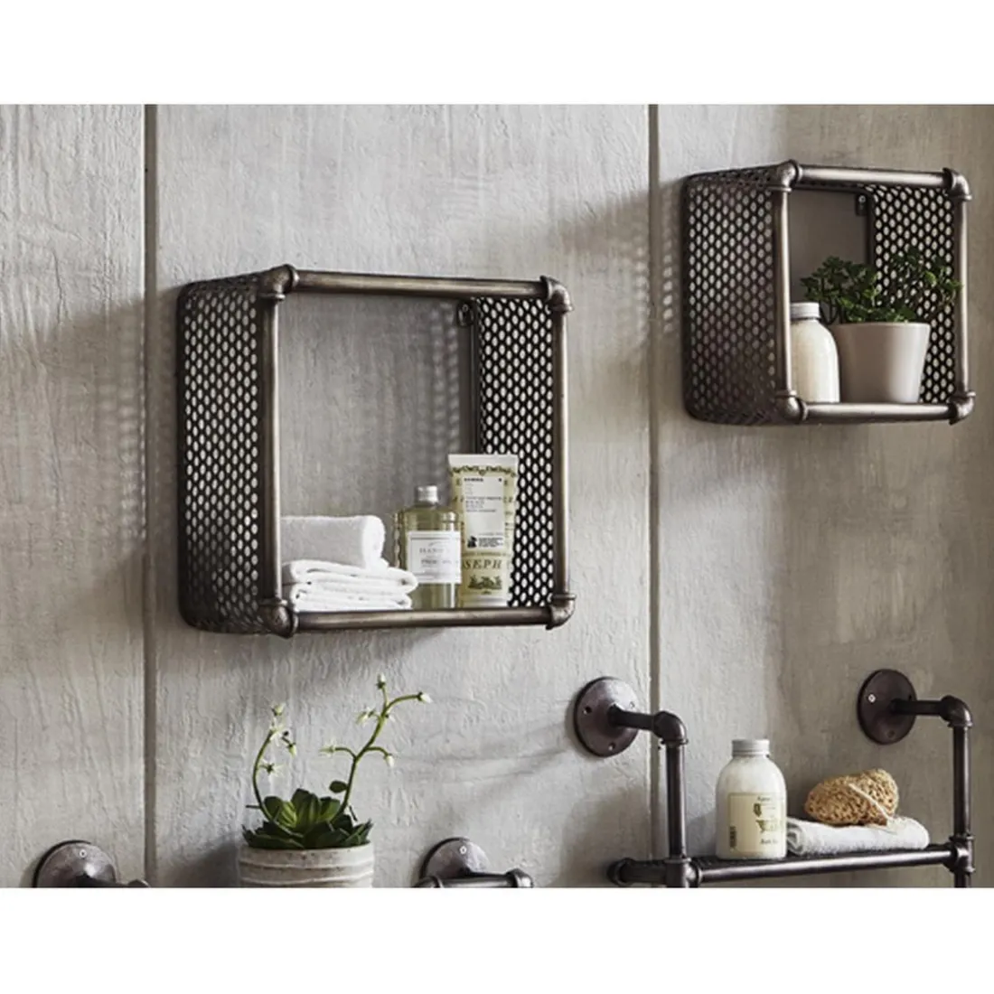 Lot de 2 étagères murales en Acier laqué Gris anthracite