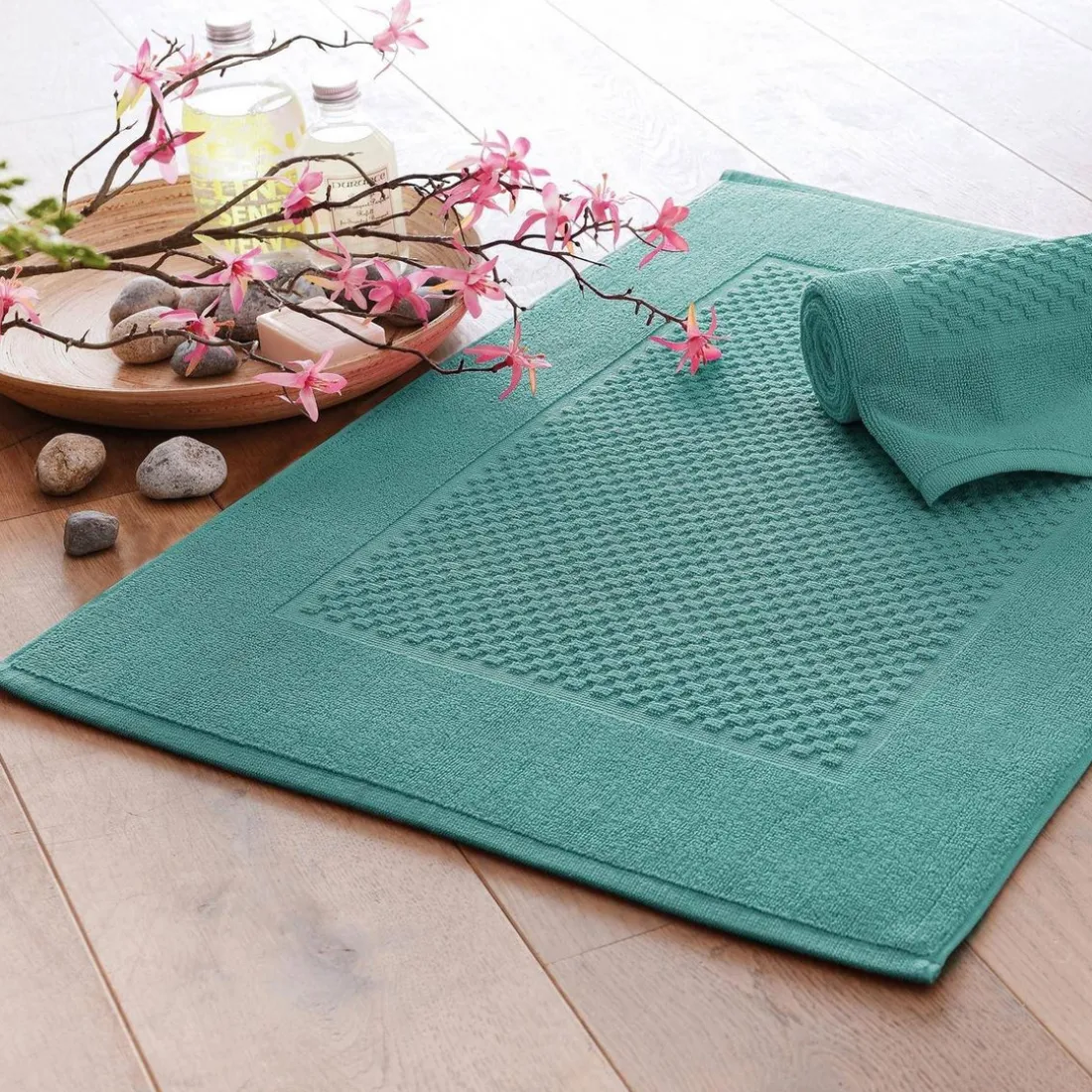 Lot de 2 tapis de bain GALAXI rectangulaire bleu paon