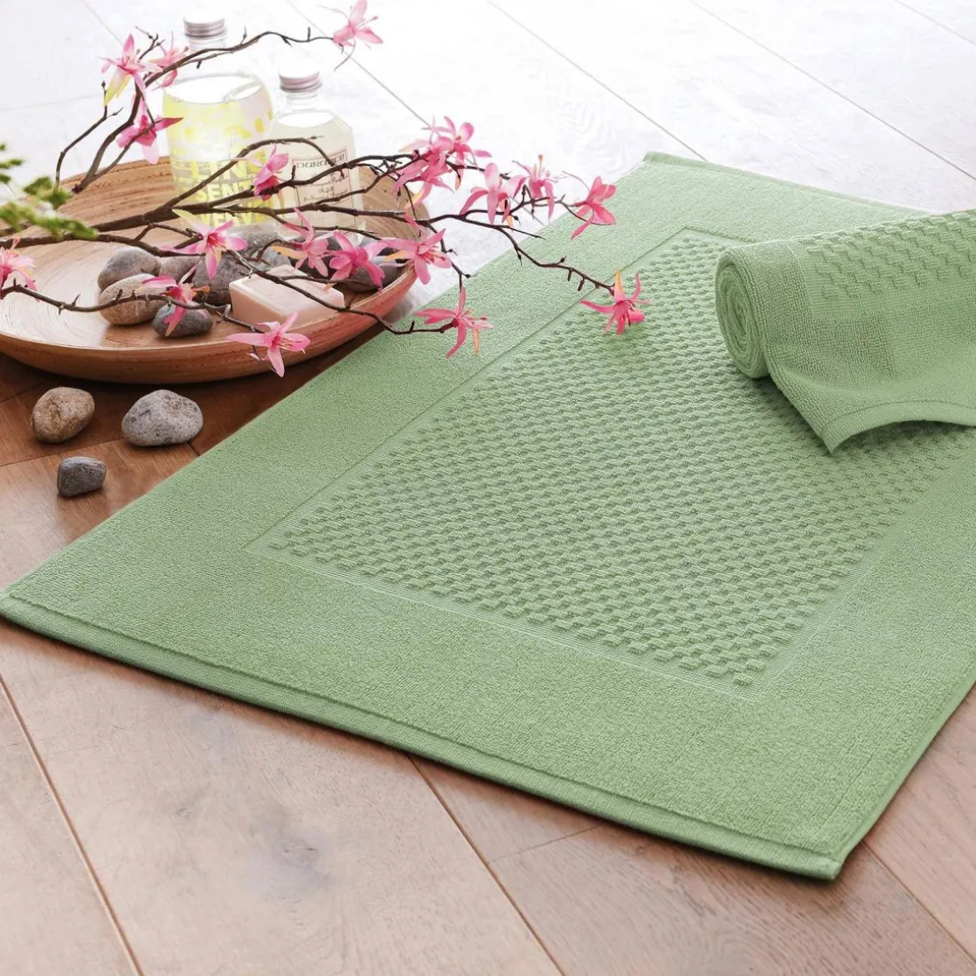 Lot de 2 tapis de bain GALAXI vert jade en coton