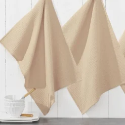 Lot de 3 torchons unis nid-d'abeilles Becquet - Beige