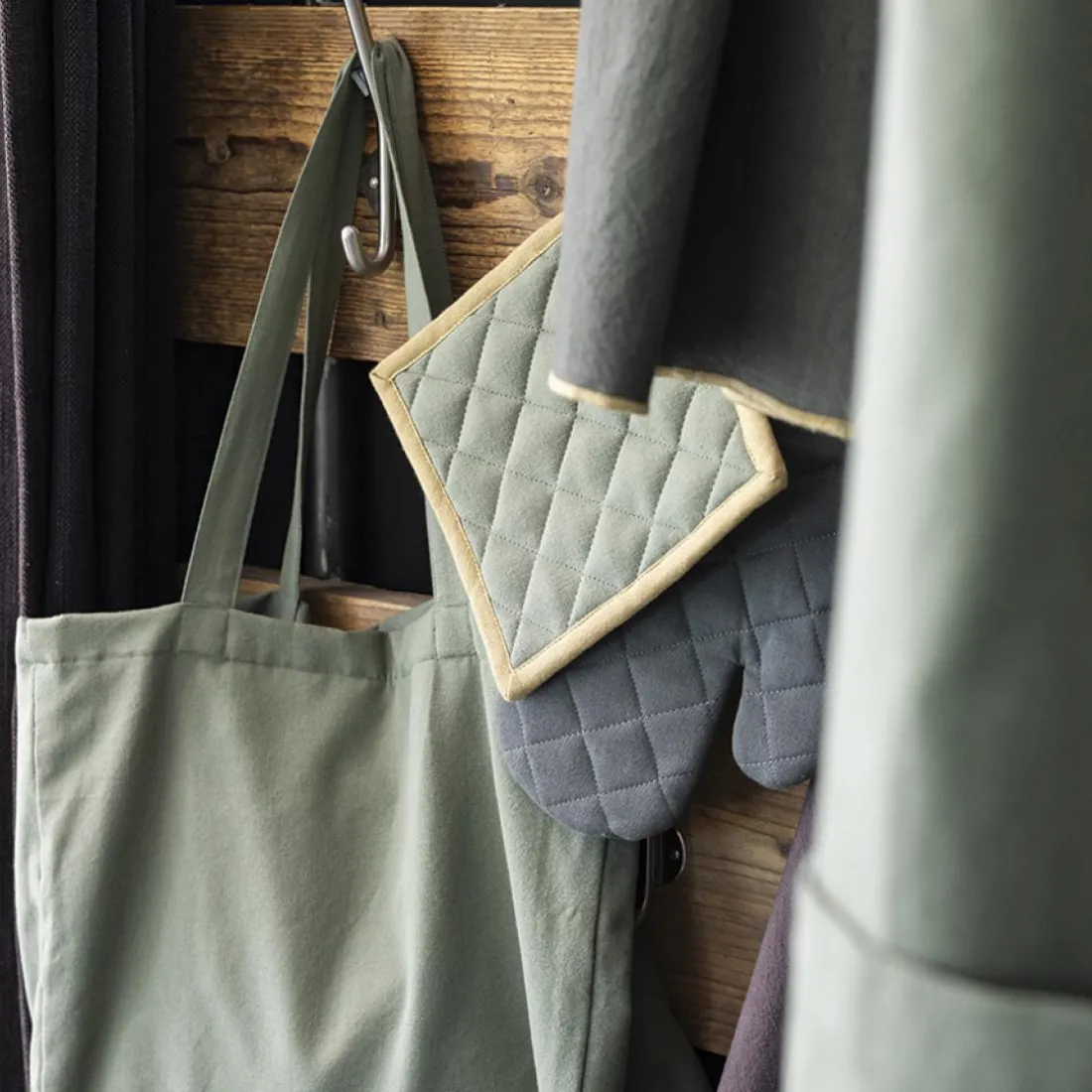 Lot gant de cuisine/manique recyclé Grace Matcha 15 x 32