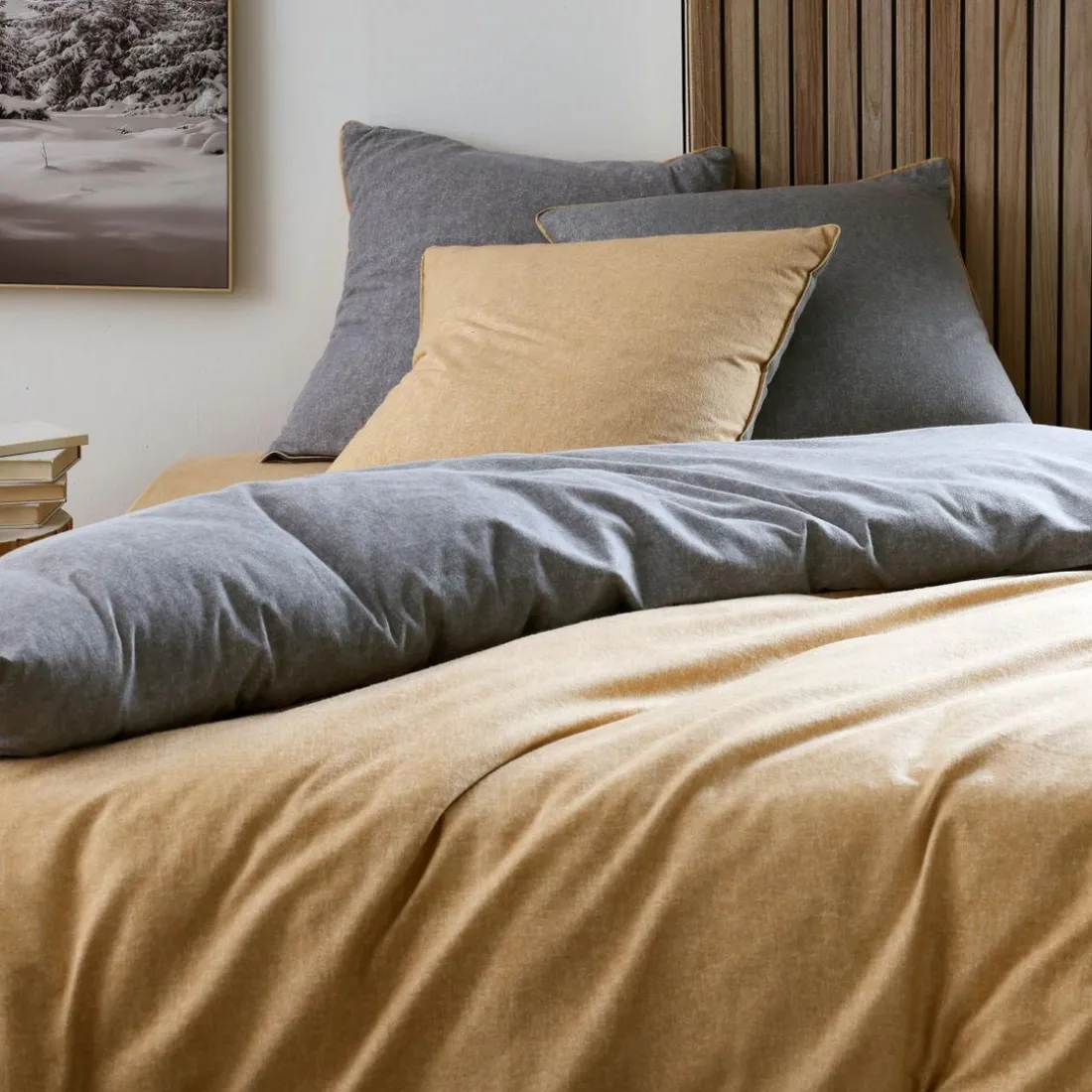 Lot housse de couette et 2 taies d'oreiller bicolore JOSE