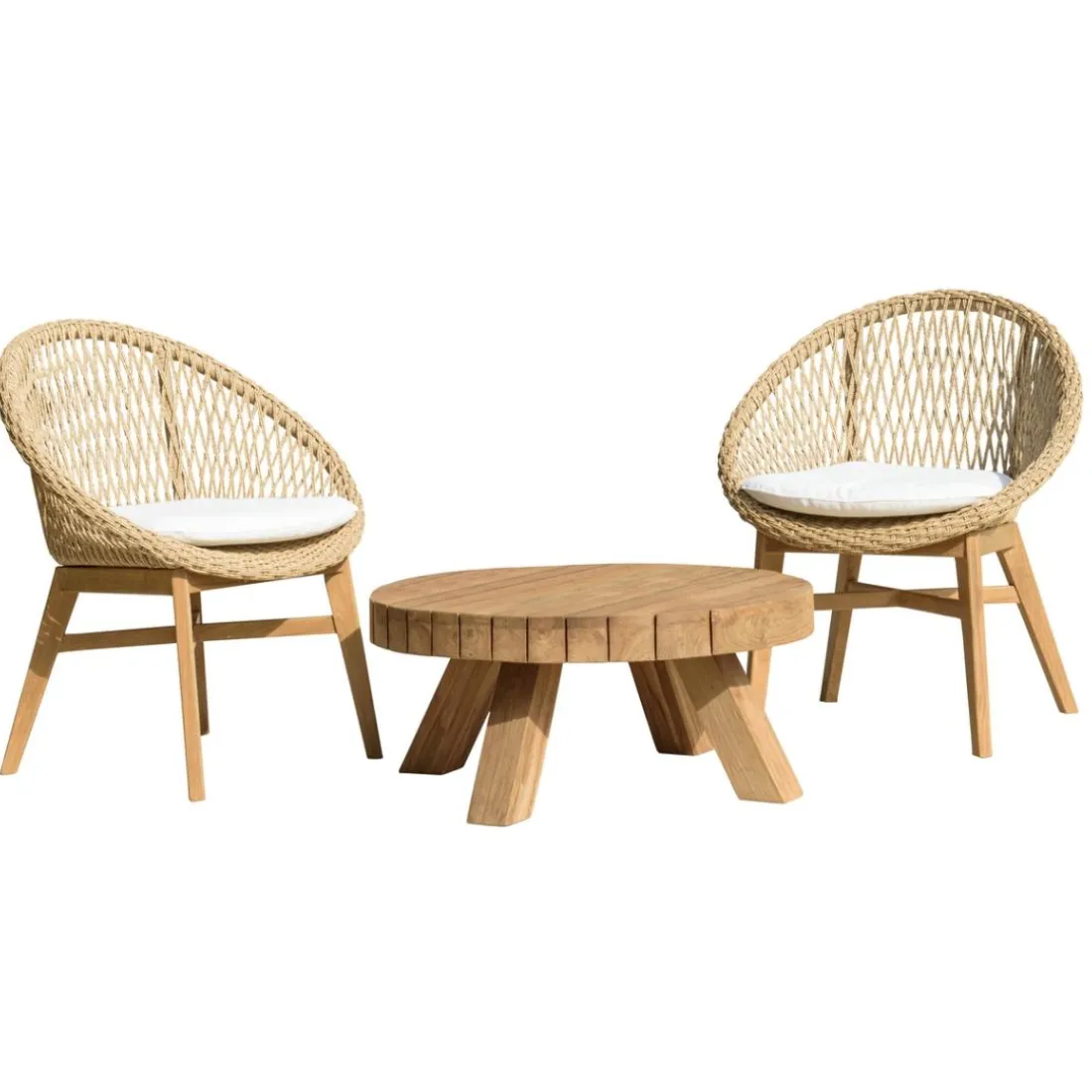 Lot n°33 Salon de jardin teck recyclé rotin synthétique 2 personnes VALERIA