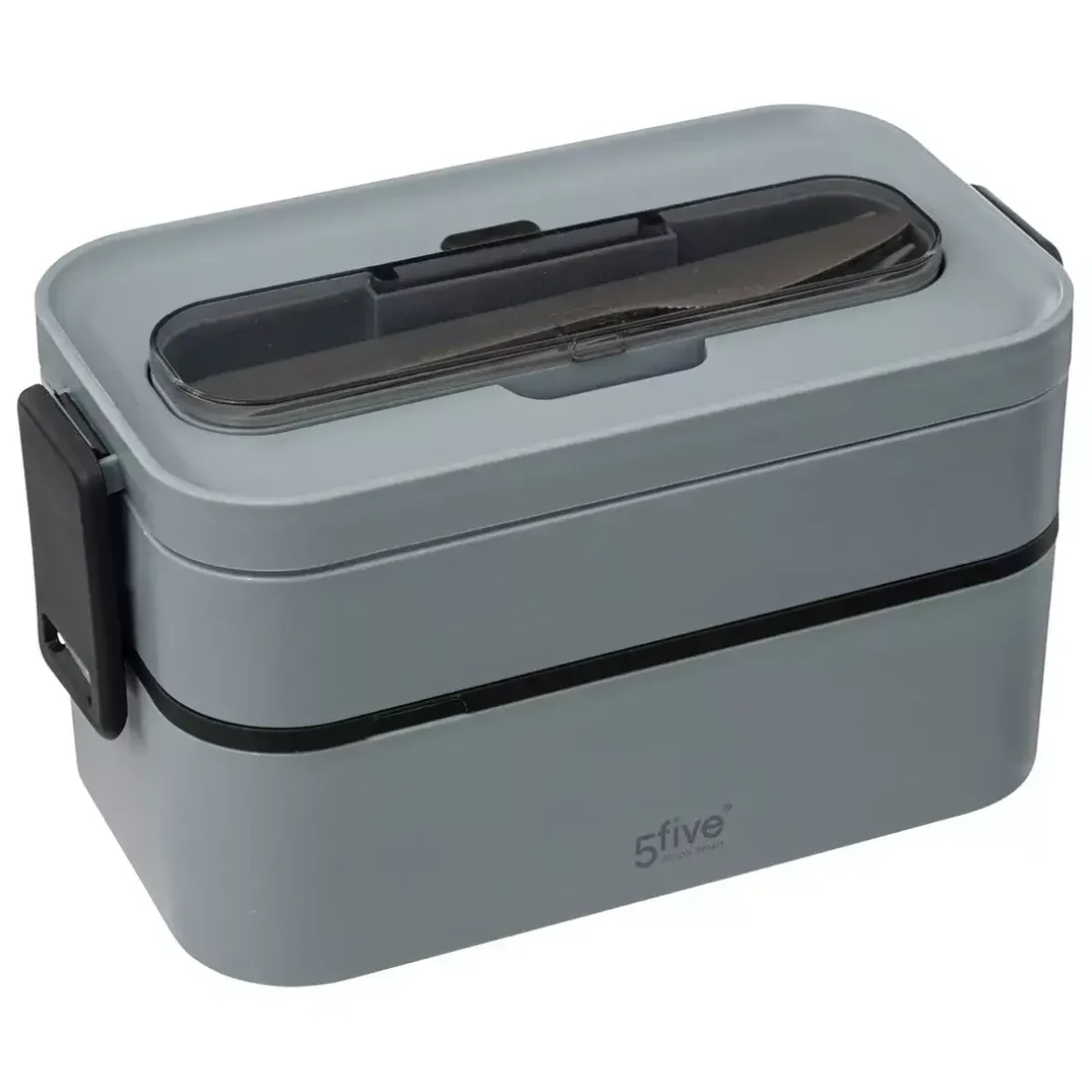 Lunch box double compartiments avec couverts - gris
