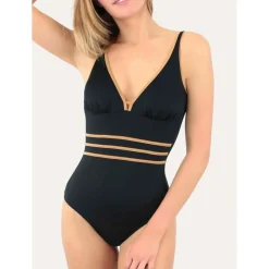 Maillot de bain 1 pièce classique plongeant Noir Janine Robin
