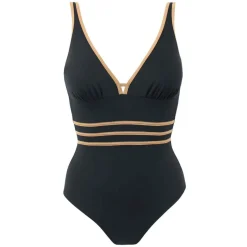 Maillot de bain 1 pièce classique plongeant Noir Janine Robin