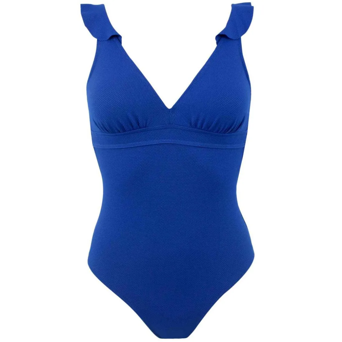 Maillot de bain 1 pièce plongeant à volant Bleu Janine Robin
