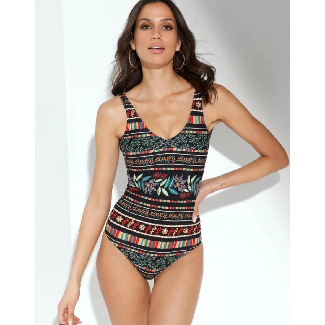 Maillot de bain doublé sur le devant, avec imprimé noir