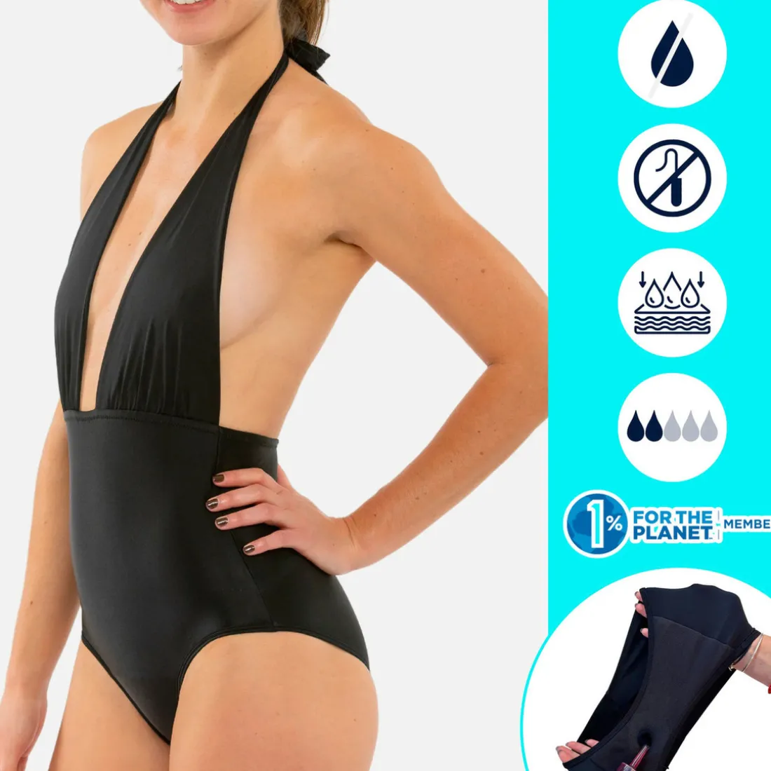 Maillot de bain Menstruel 1 pièce - Élégant - Flux Léger - Lila