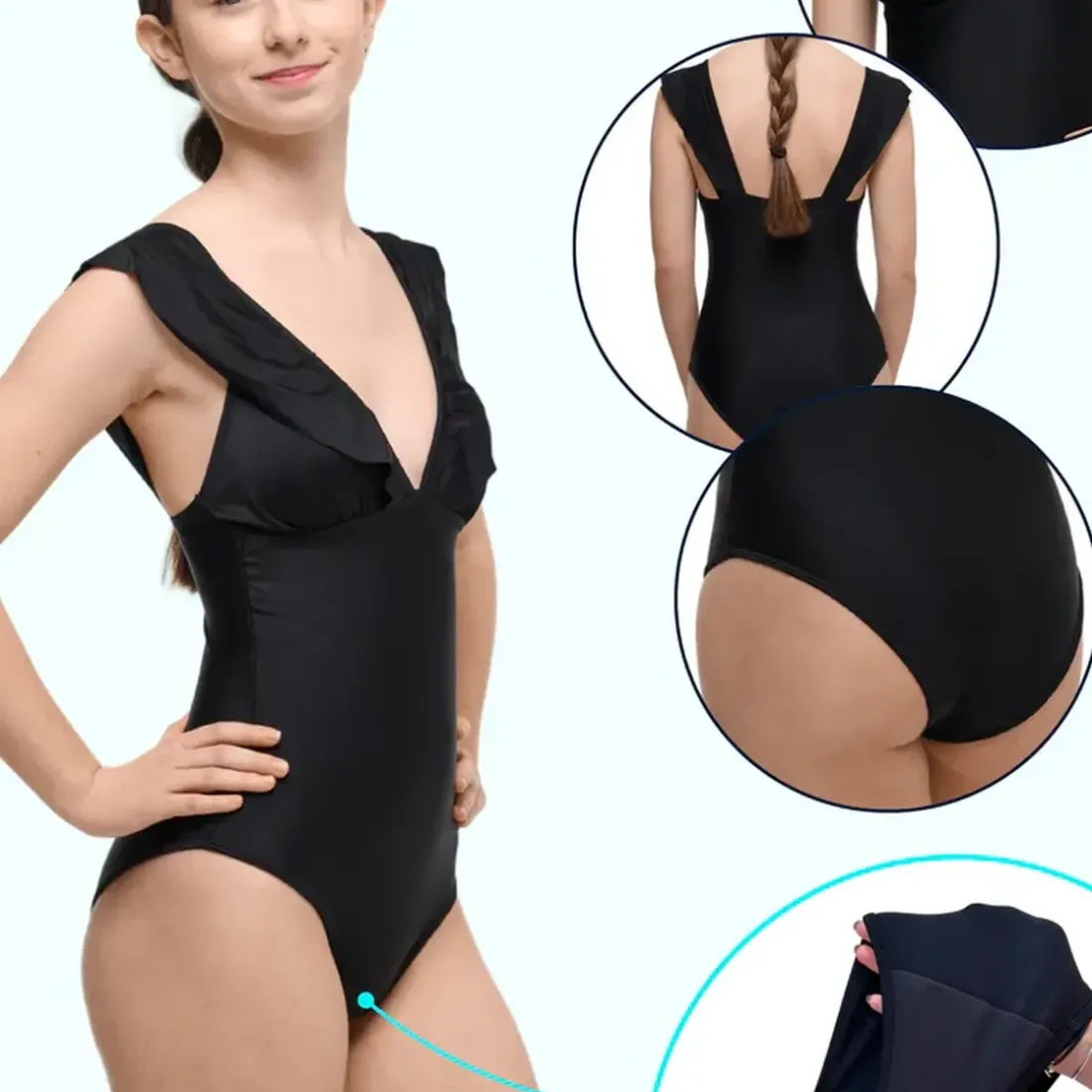 Maillot de bain menstruel 1 pièce Adolescente - Fluxoyen -ya noir en nylon