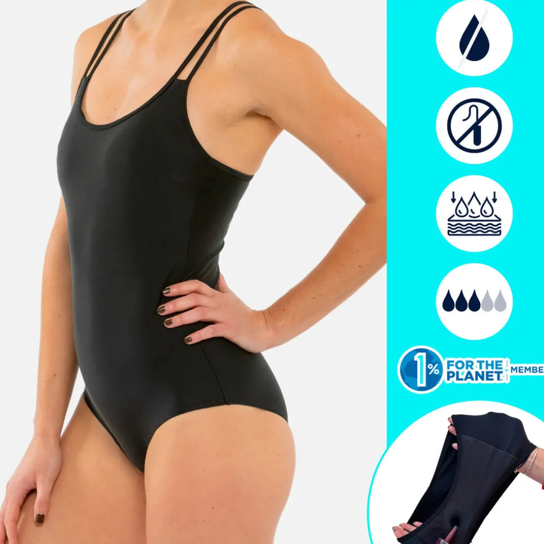 Maillot de bain Menstruel 1 pièce bretelles ajustables - Flux Moyen - Stella