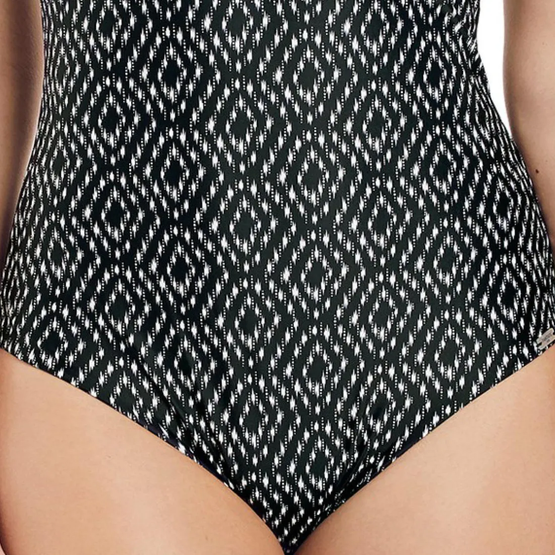 Maillot de bain une pièce plongeant à armatures Imprimé - Noir et Crème