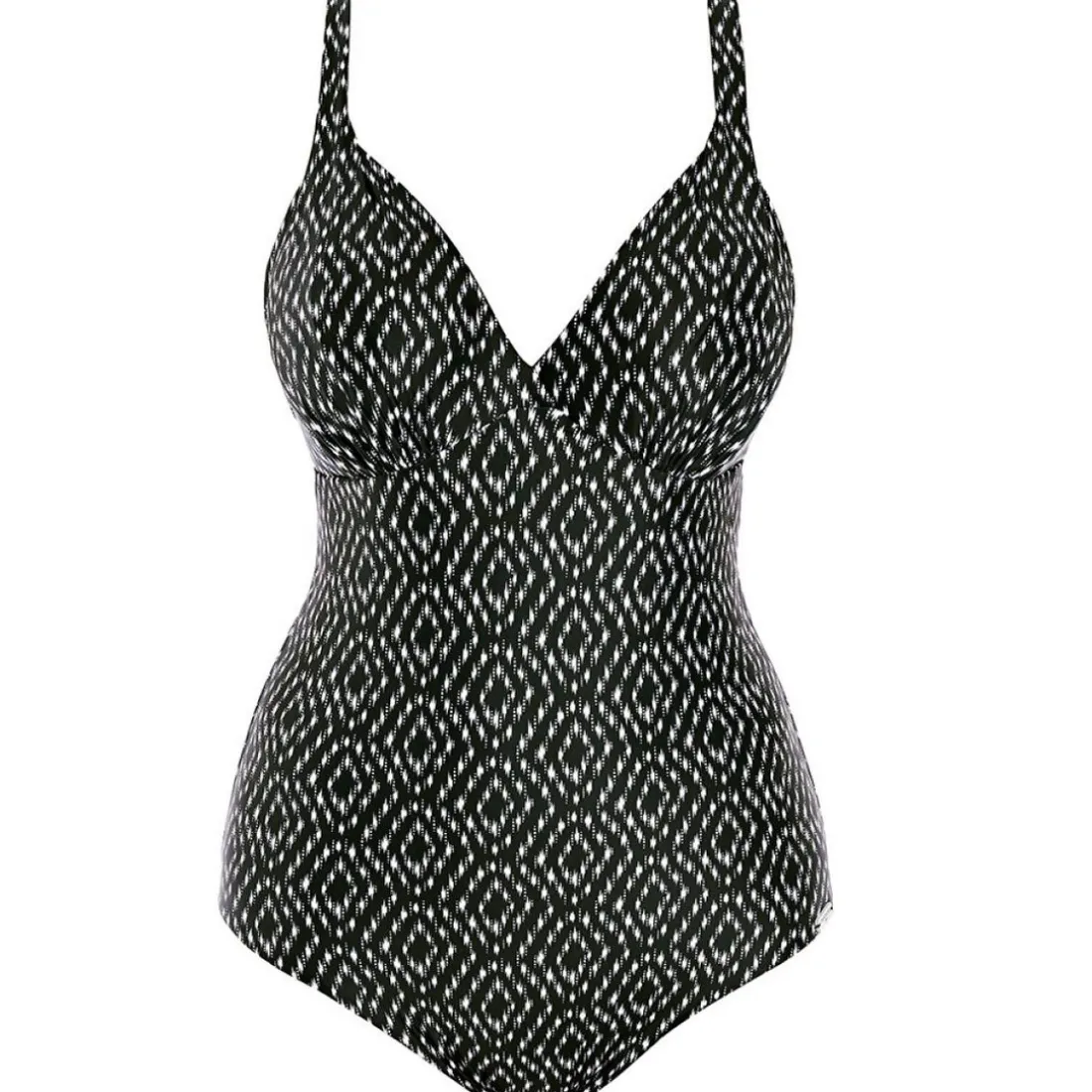 Maillot de bain une pièce plongeant à armatures Imprimé - Noir et Crème