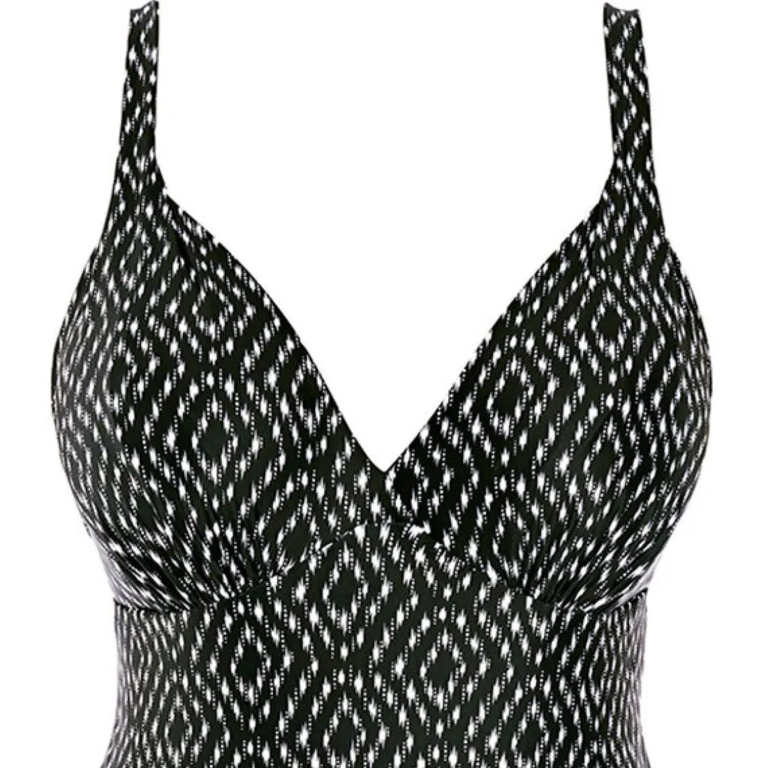 Maillot de bain une pièce plongeant à armatures Imprimé - Noir et Crème