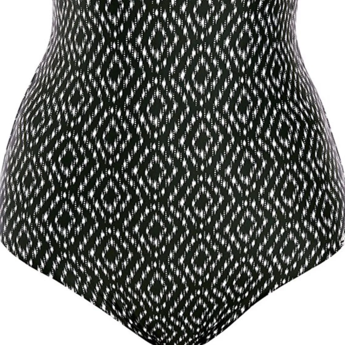 Maillot de bain une pièce plongeant à armatures Imprimé - Noir et Crème