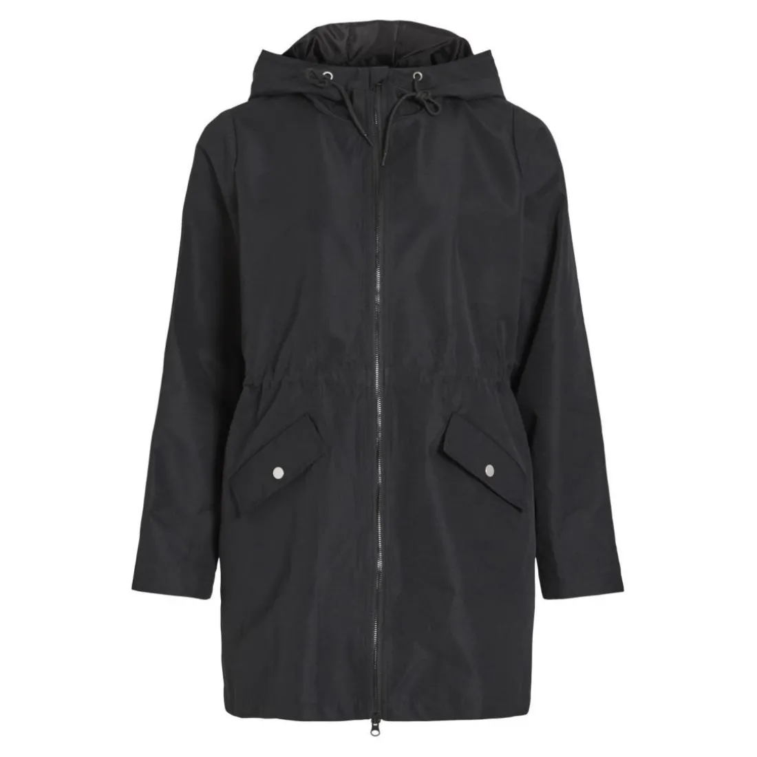 Manteau à capuche et fermeture zippée noir Lina