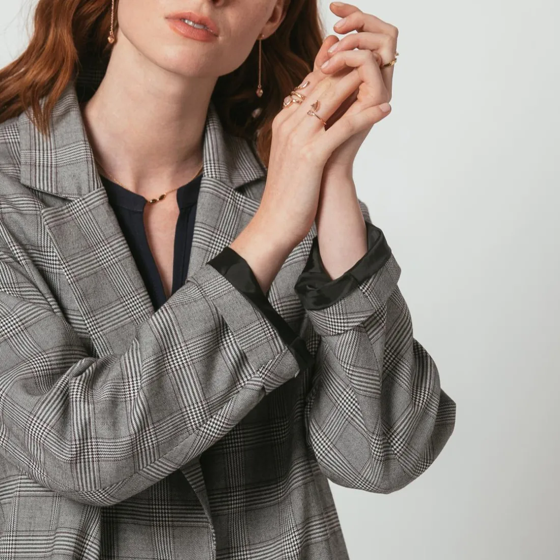 Manteau à carreaux oversize Emilio gris