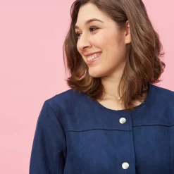 Manteau à pressions poches zippées et col rond grandes tailles femme - Bleu Marine