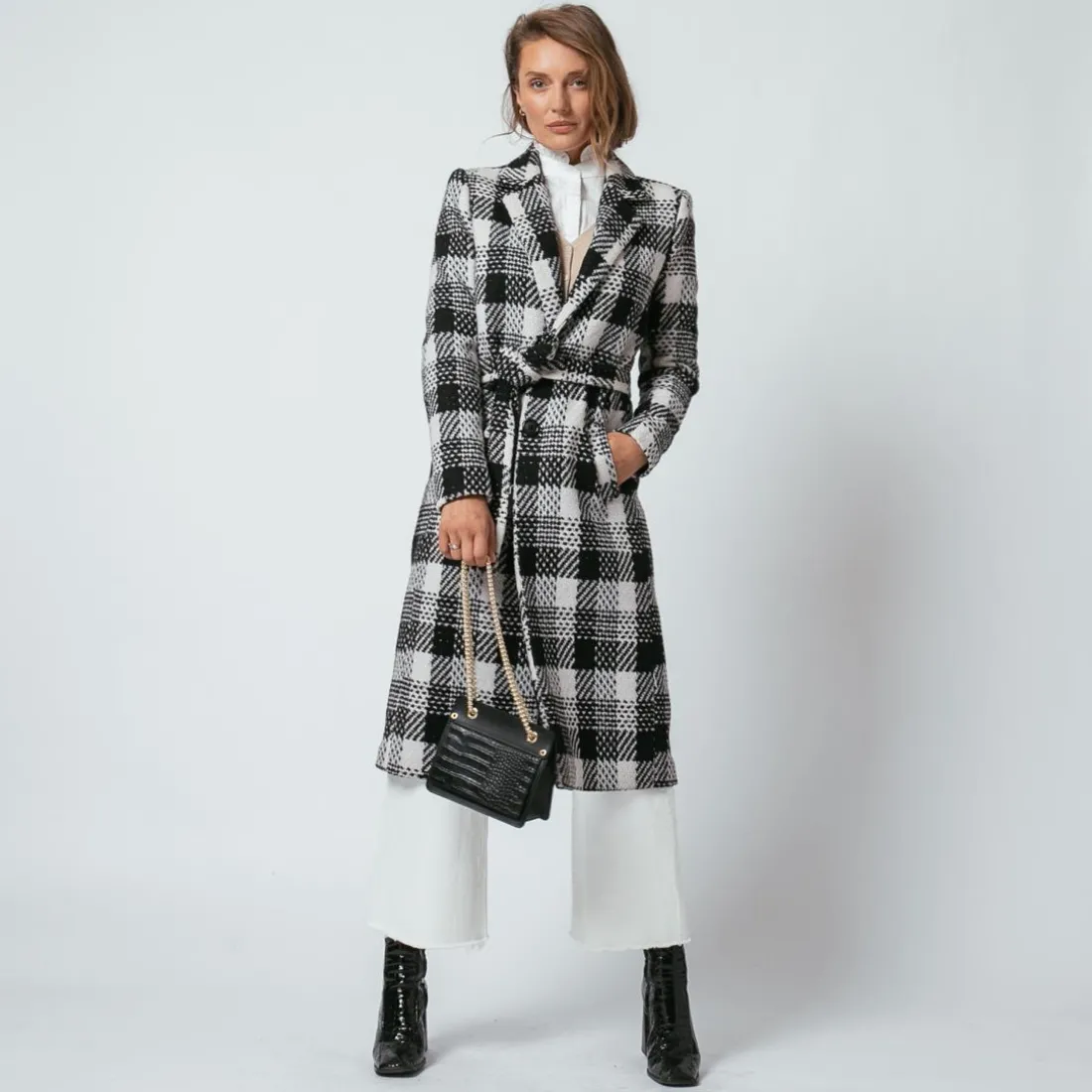 Manteau ceinturé à carreaux Ben