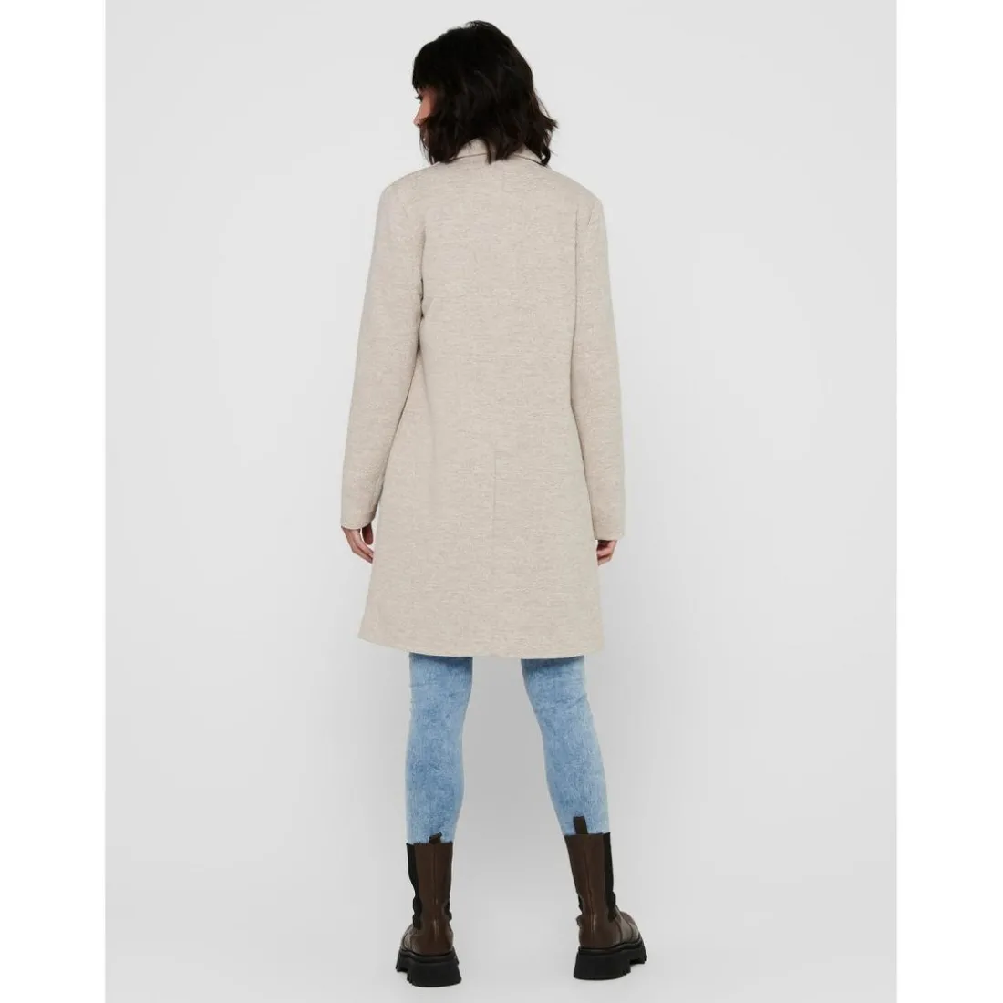 Manteau Col à revers Long gris beige en coton