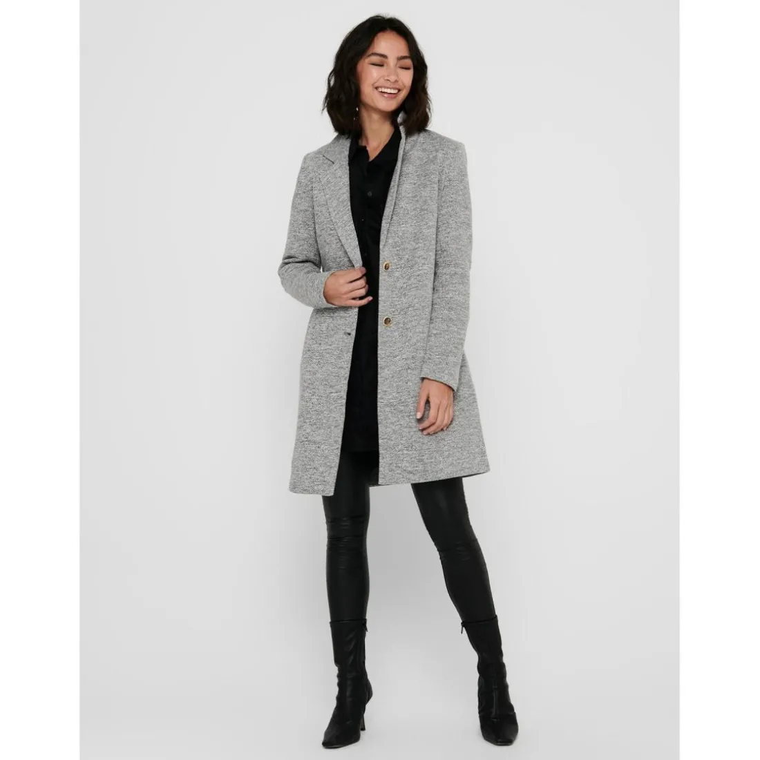 Manteau Col à revers Long gris en coton