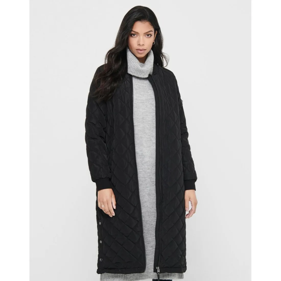 Manteau Col en V Poignets côtelés noir