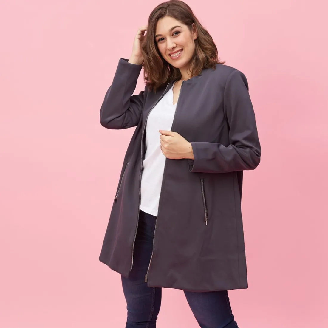 Manteau doublé manches longues épaulettes femme - Gris