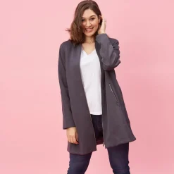 Manteau doublé manches longues épaulettes femme - Gris