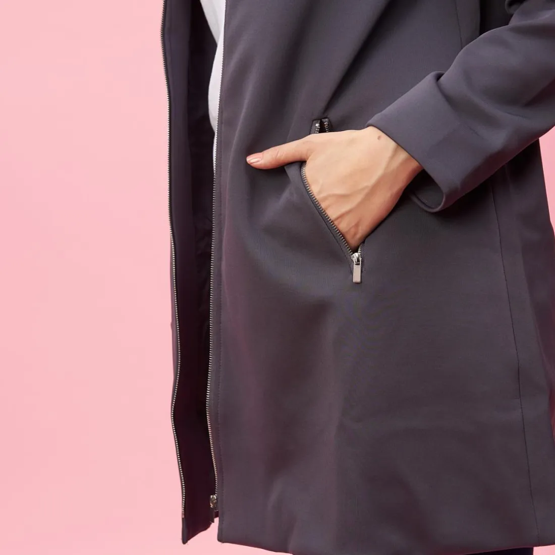 Manteau doublé manches longues épaulettes femme - Gris