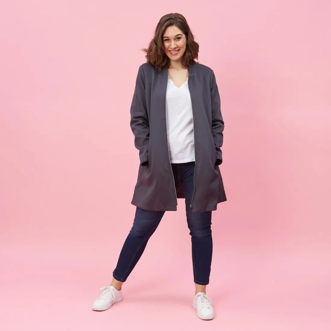 Manteau doublé manches longues épaulettes femme - Gris