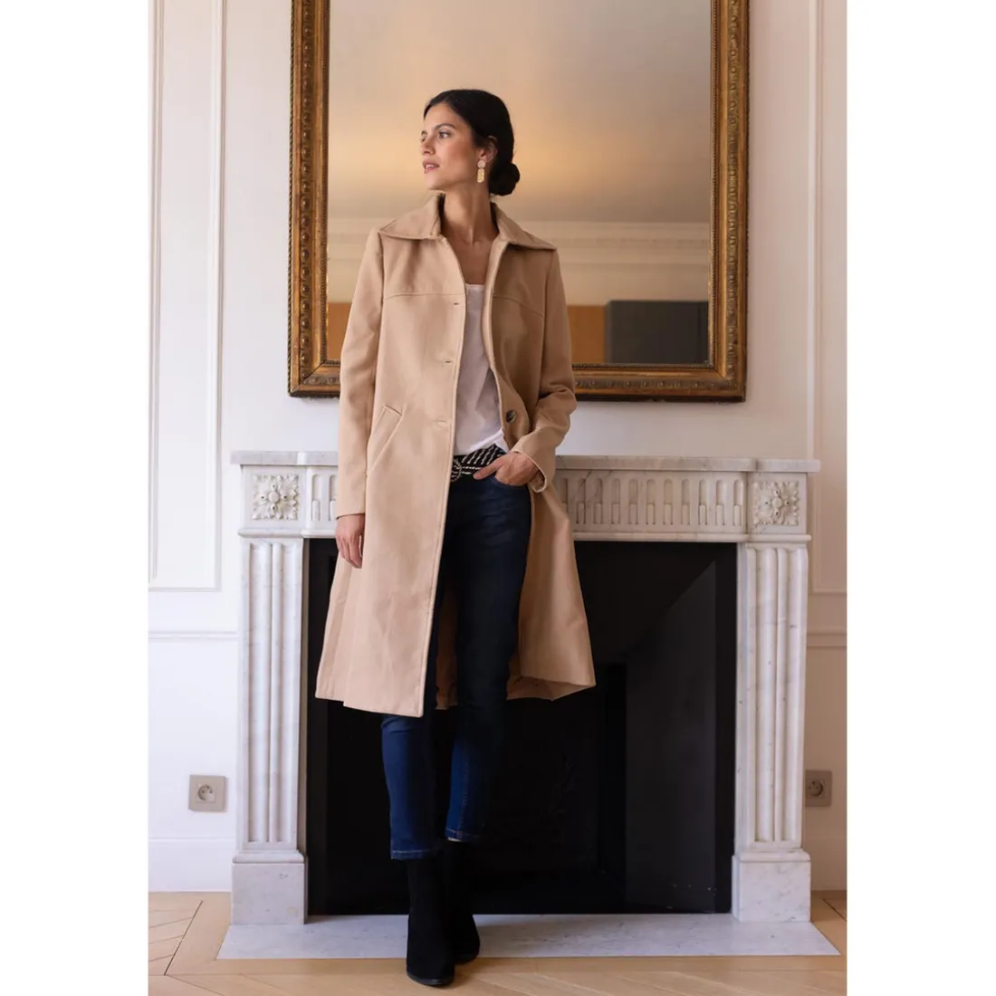 Manteau long grand col Ange camel