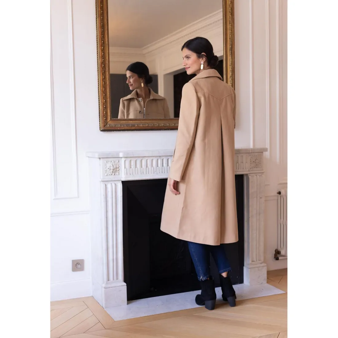 Manteau long grand col Ange camel