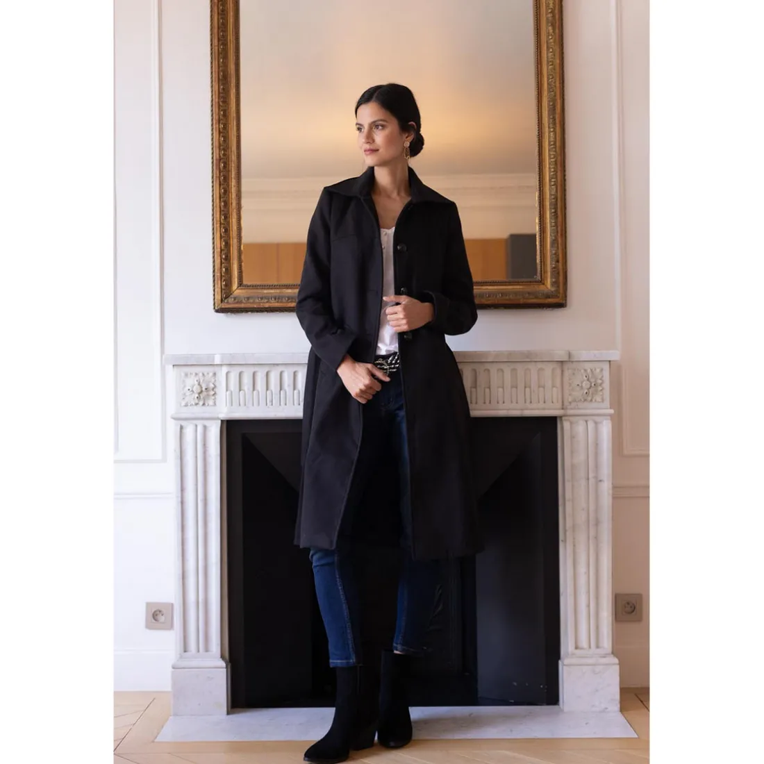 Manteau long grand col Ange noir