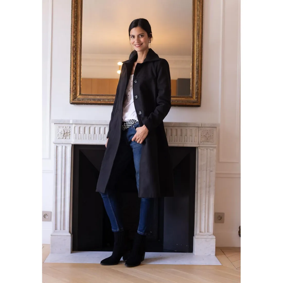 Manteau long grand col Ange noir
