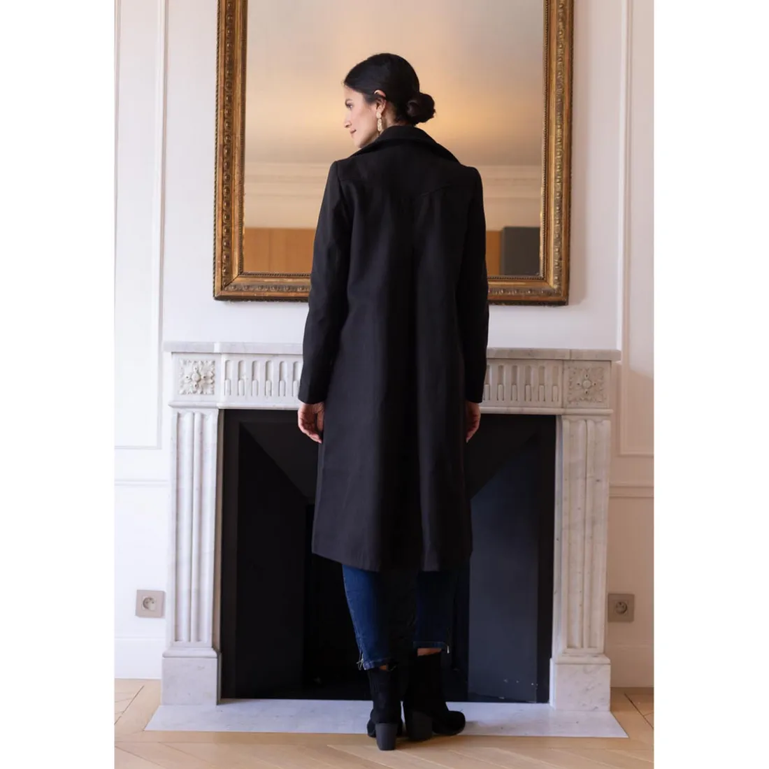 Manteau long grand col Ange noir