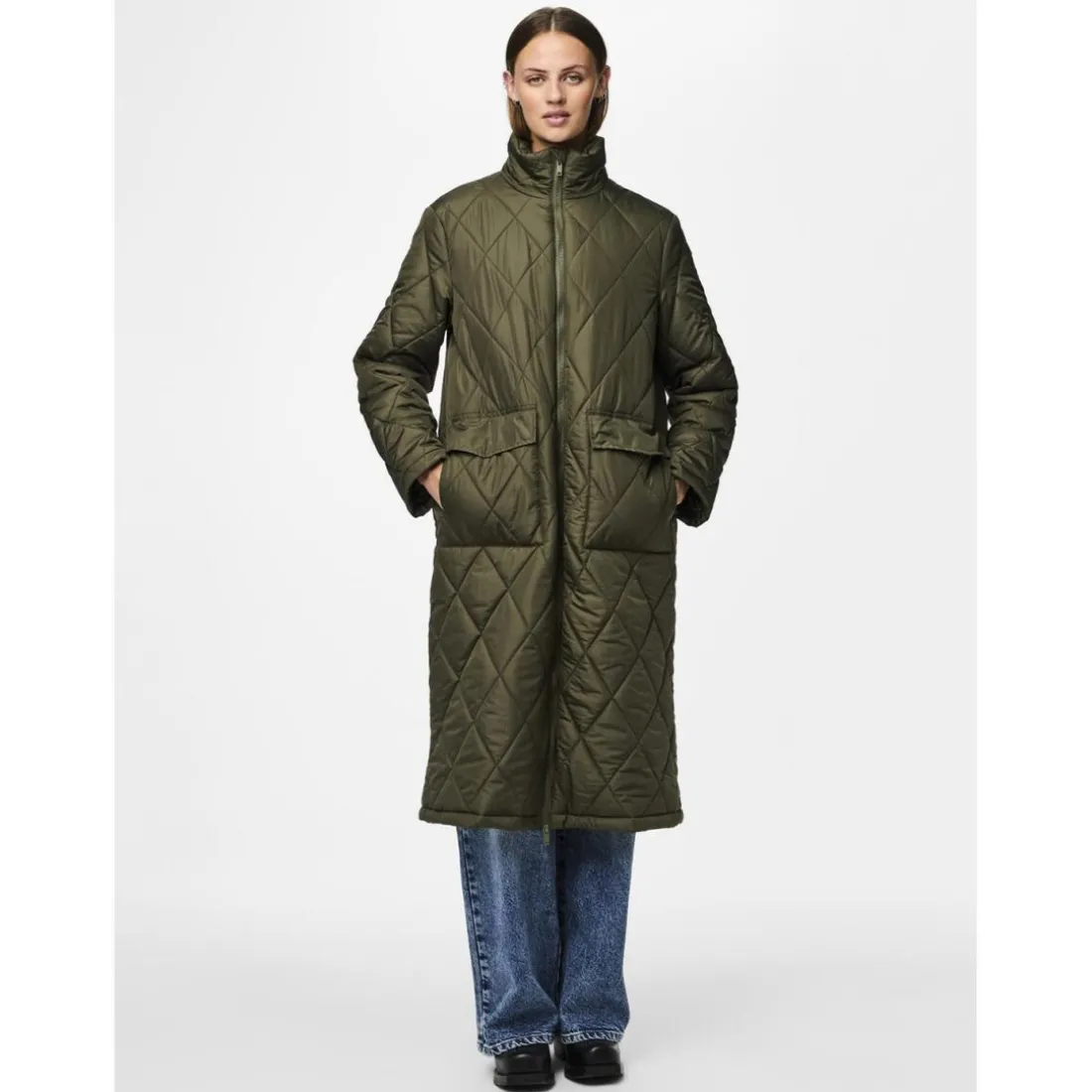 Manteau long matelassé Mailey vert Tia
