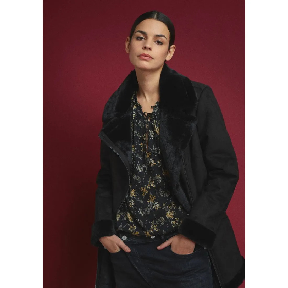 Manteau ORCHA noir en tencel